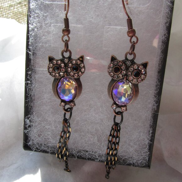 NEW Statement Rhinestone Owl Earrings - Picture 2 of 5